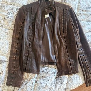 Plein Sud Dark Brown Leather Zip-Front Jacket